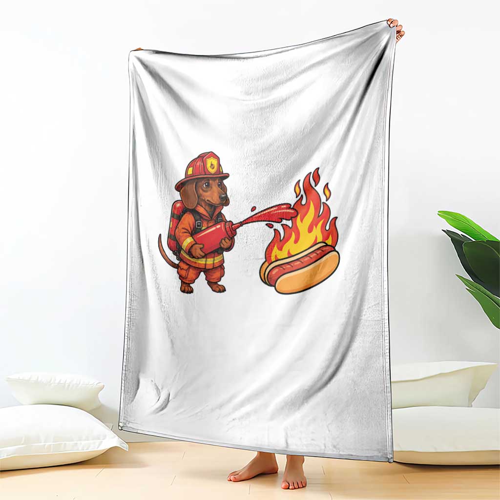 Funny Firefighter Dachshund Hot Dog Throw Blanket BBQ Ketchup Rescue Dog Lover Gift