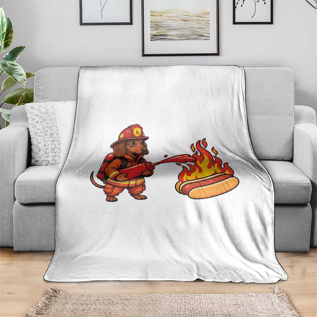 Funny Firefighter Dachshund Hot Dog Throw Blanket BBQ Ketchup Rescue Dog Lover Gift