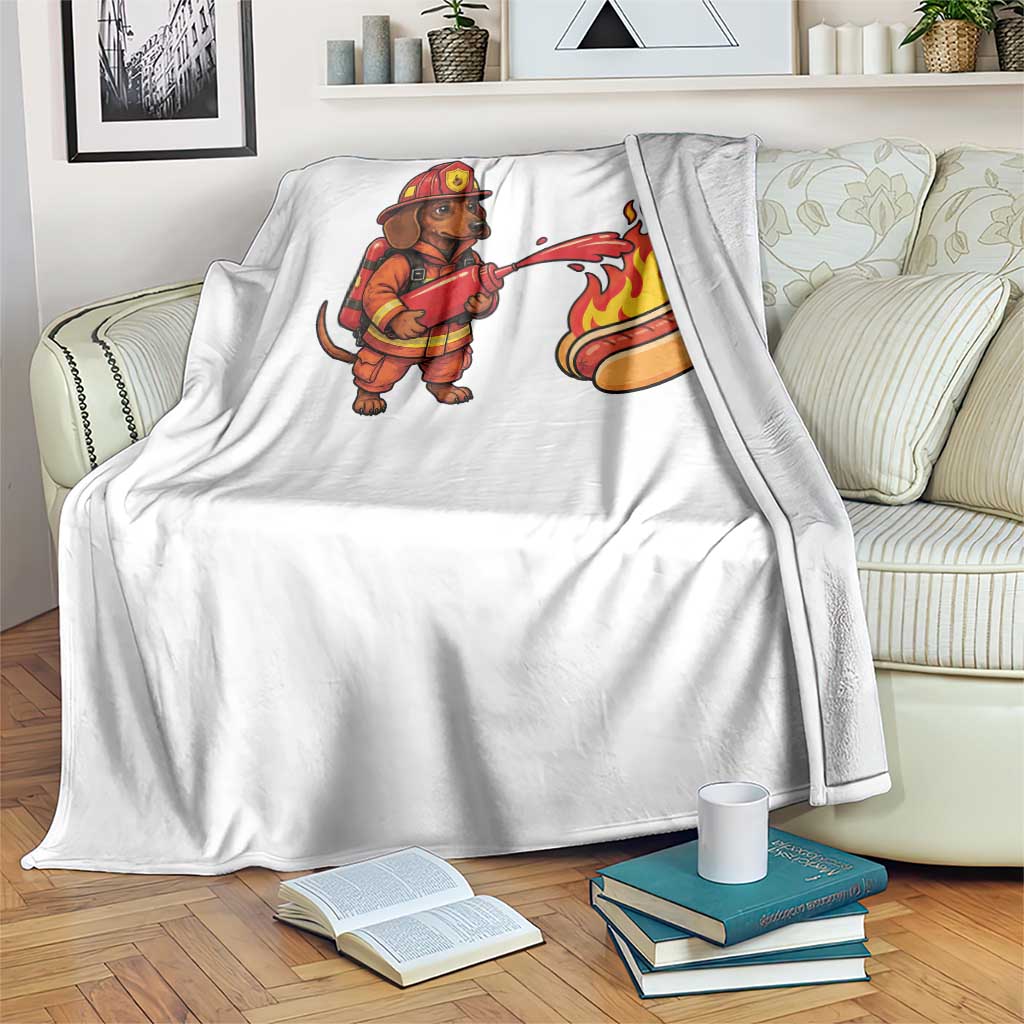 Funny Firefighter Dachshund Hot Dog Throw Blanket BBQ Ketchup Rescue Dog Lover Gift