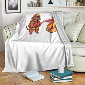 Funny Firefighter Dachshund Hot Dog Throw Blanket BBQ Ketchup Rescue Dog Lover Gift