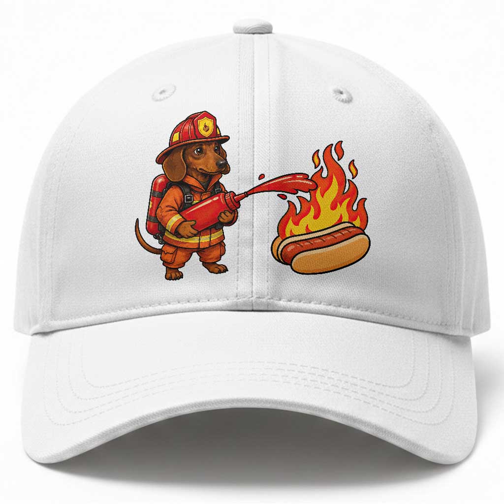 Funny Firefighter Dachshund Hot Dog Baseball Cap BBQ Ketchup Rescue Dog Lover Gift