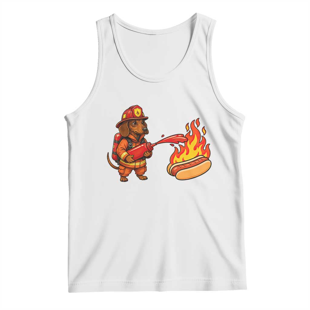 Funny Firefighter Dachshund Hot Dog Tank Top BBQ Ketchup Rescue Dog Lover Gift