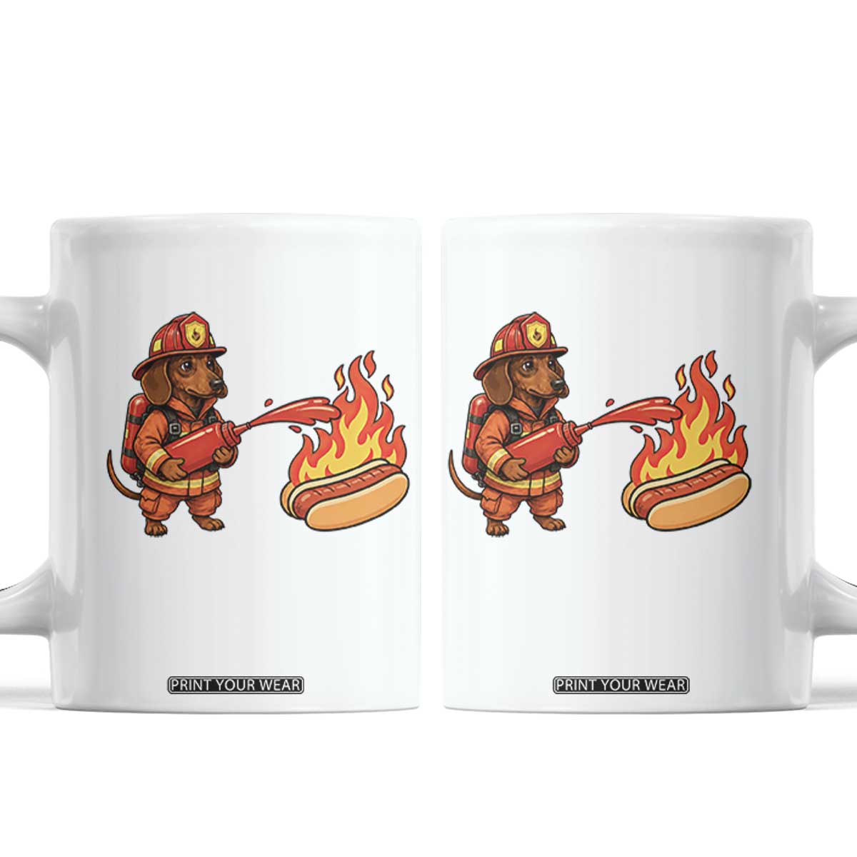 Funny Firefighter Dachshund Hot Dog Coffee Mug BBQ Ketchup Rescue Dog Lover Gift