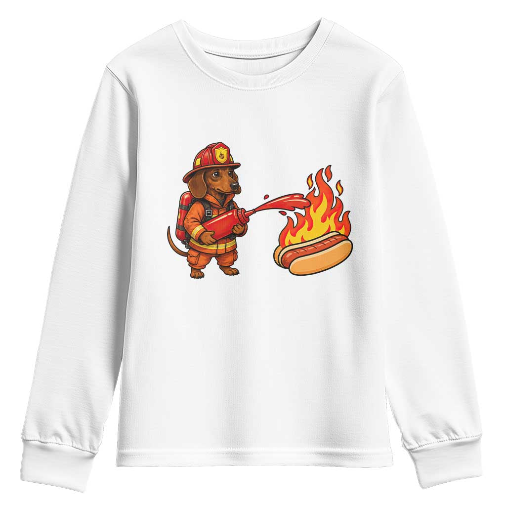 Funny Firefighter Dachshund Hot Dog Youth Sweatshirt BBQ Ketchup Rescue Dog Lover Gift