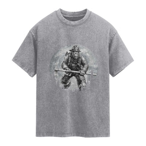 Vintage Bigfoot Firefighter Washed Cotton T-Shirt First Responder Fireman Gift