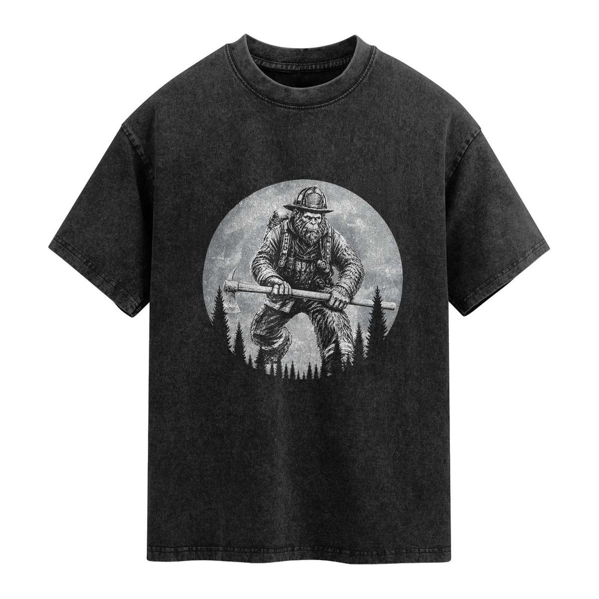 Vintage Bigfoot Firefighter Washed Cotton T-Shirt First Responder Fireman Gift