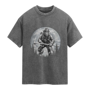 Vintage Bigfoot Firefighter Washed Cotton T-Shirt First Responder Fireman Gift