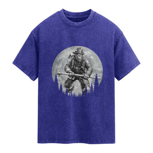 Vintage Bigfoot Firefighter Washed Cotton T-Shirt First Responder Fireman Gift