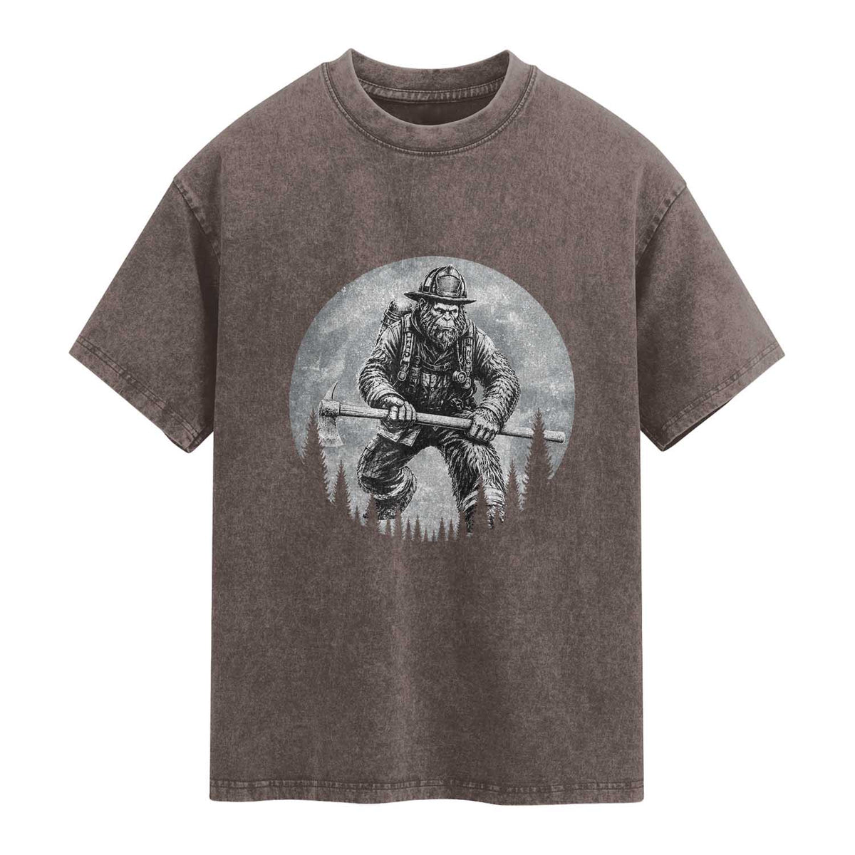 Vintage Bigfoot Firefighter Washed Cotton T-Shirt First Responder Fireman Gift