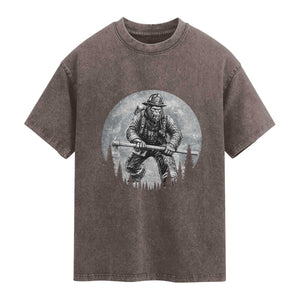 Vintage Bigfoot Firefighter Washed Cotton T-Shirt First Responder Fireman Gift
