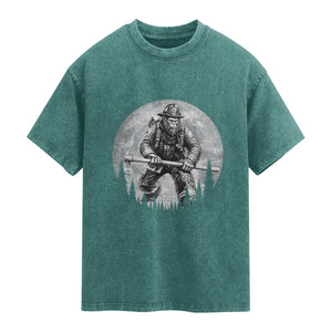 Vintage Bigfoot Firefighter Washed Cotton T-Shirt First Responder Fireman Gift