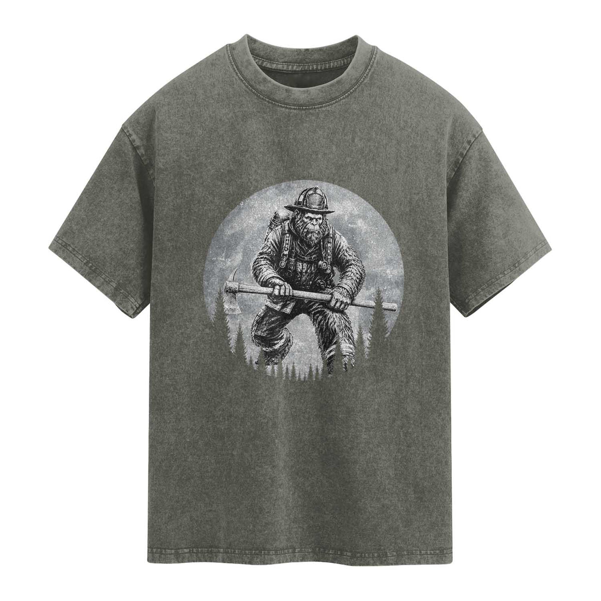 Vintage Bigfoot Firefighter Washed Cotton T-Shirt First Responder Fireman Gift