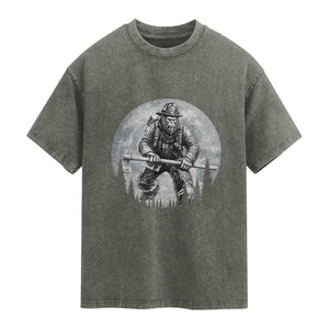 Vintage Bigfoot Firefighter Washed Cotton T-Shirt First Responder Fireman Gift