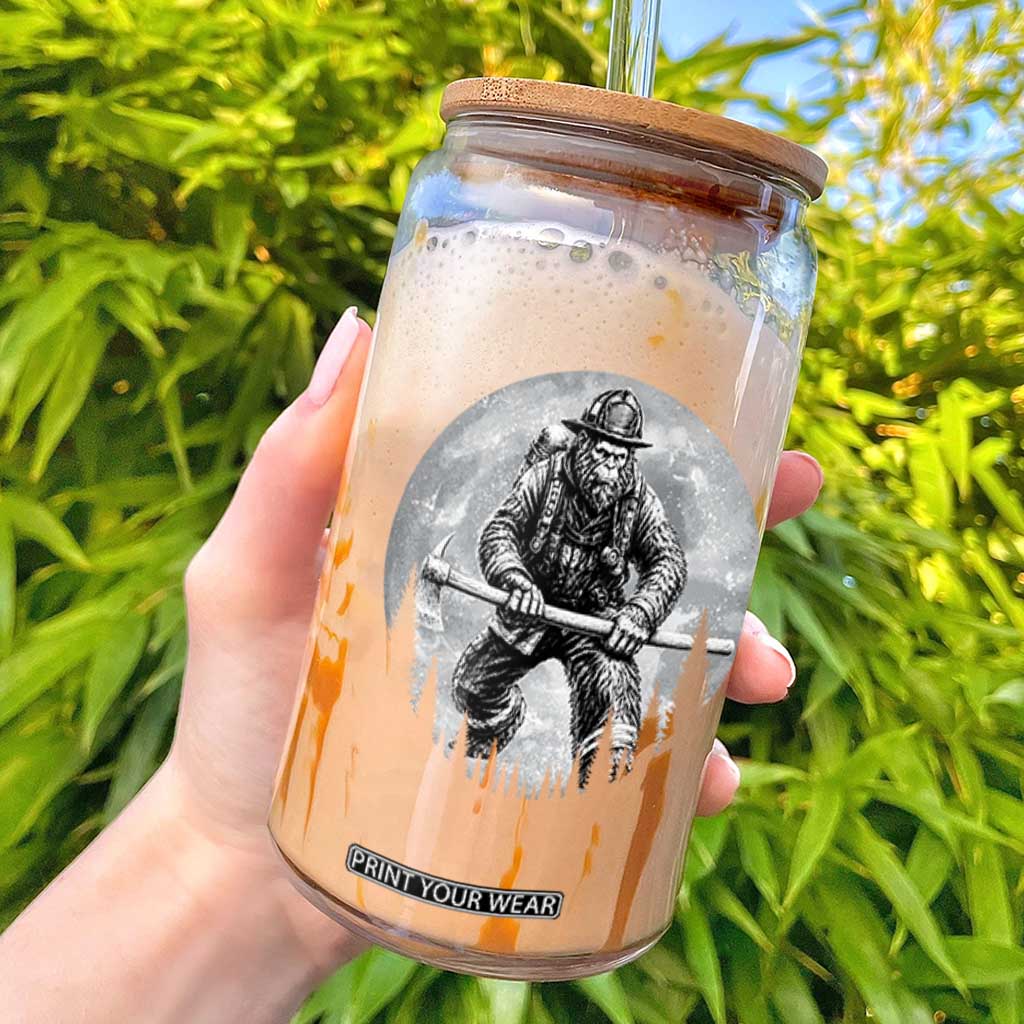 Vintage Bigfoot Firefighter Glass Can First Responder Fireman Gift