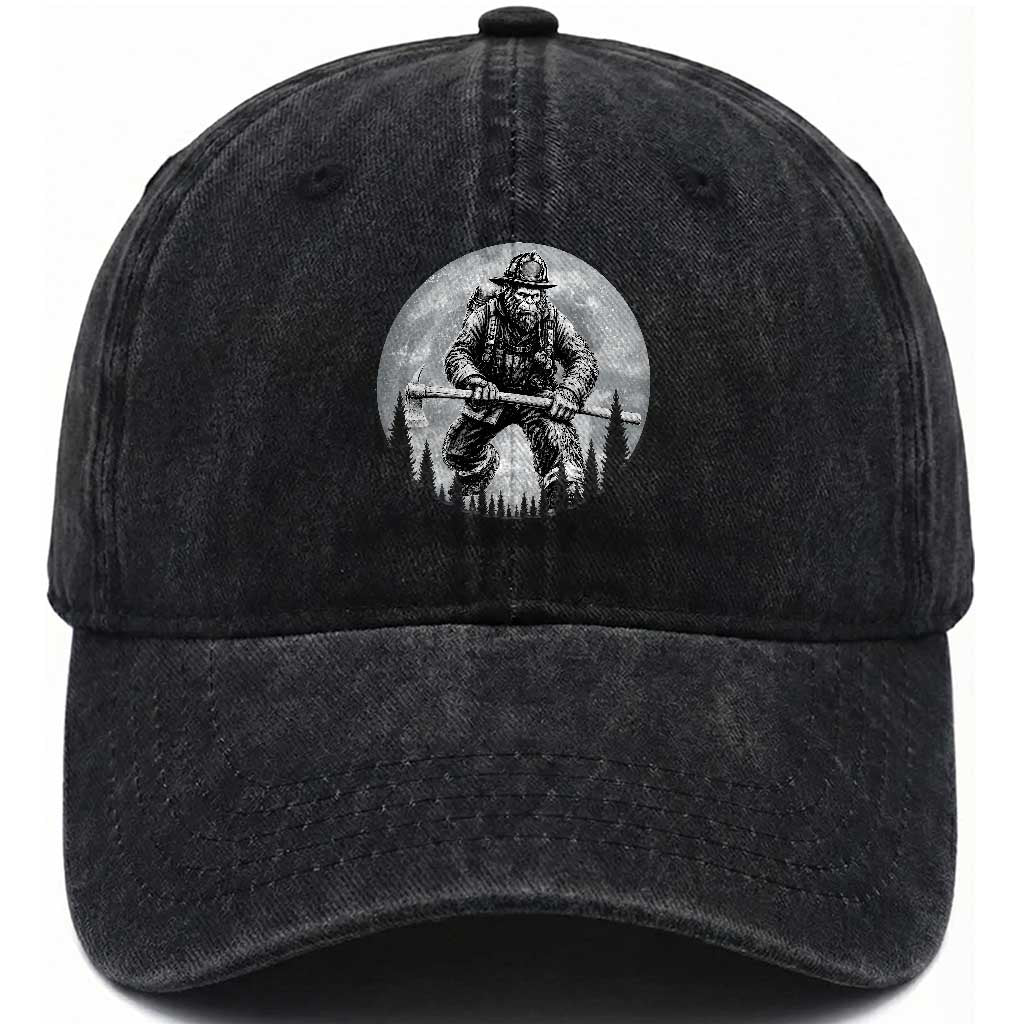 Vintage Bigfoot Firefighter Washed Cotton Baseball Cap First Responder Fireman Gift