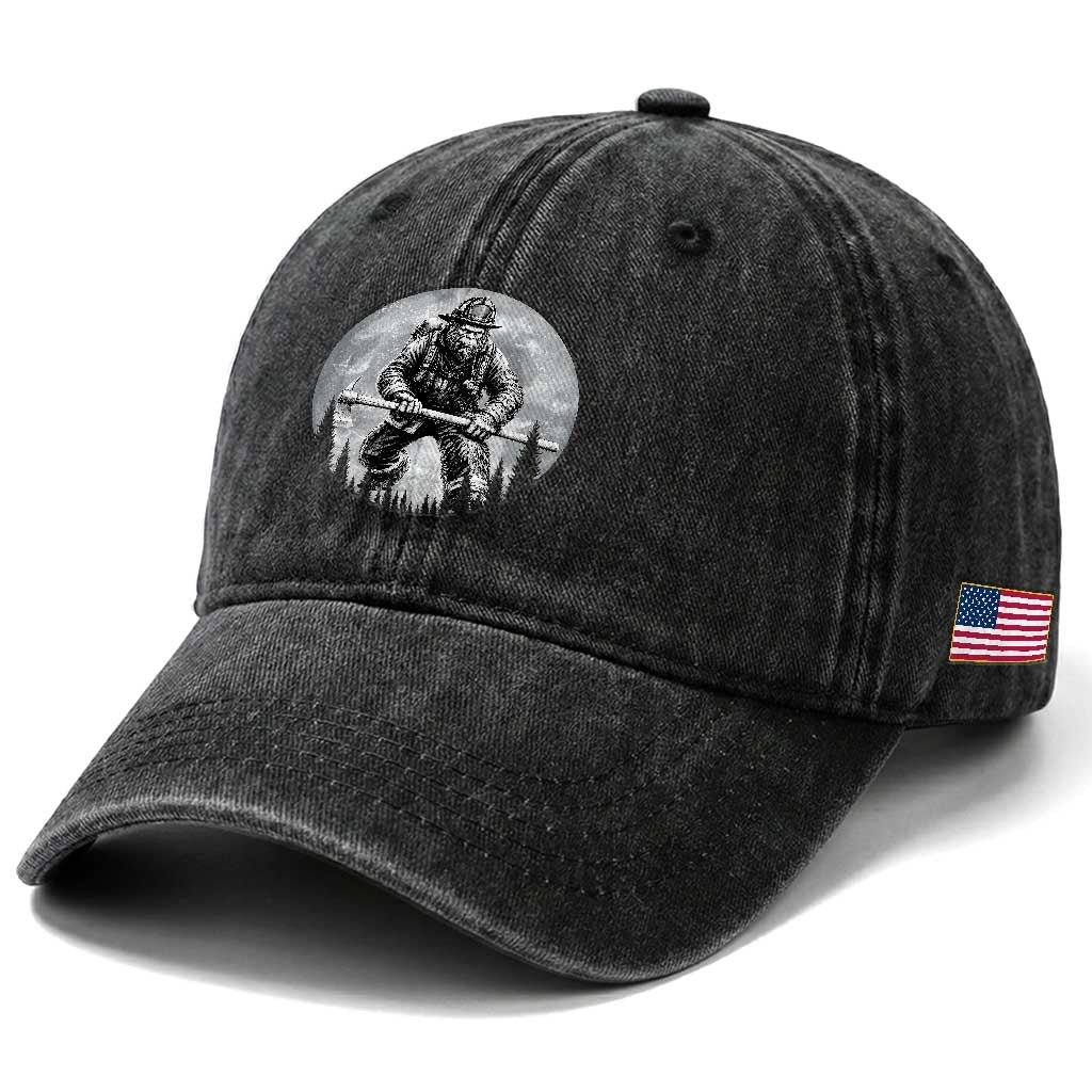 Vintage Bigfoot Firefighter Washed Cotton Baseball Cap First Responder Fireman Gift