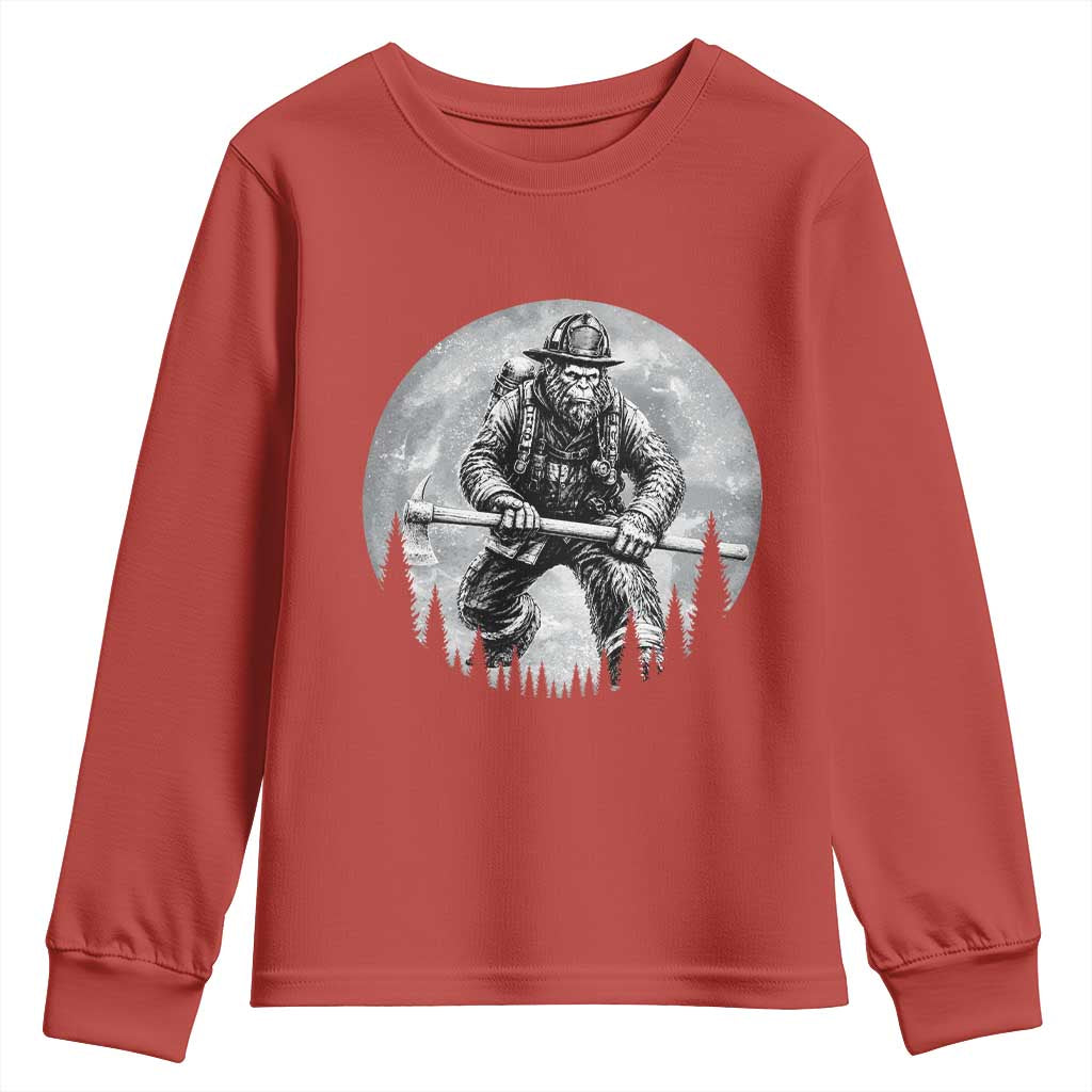 Vintage Bigfoot Firefighter Youth Sweatshirt First Responder Fireman Gift