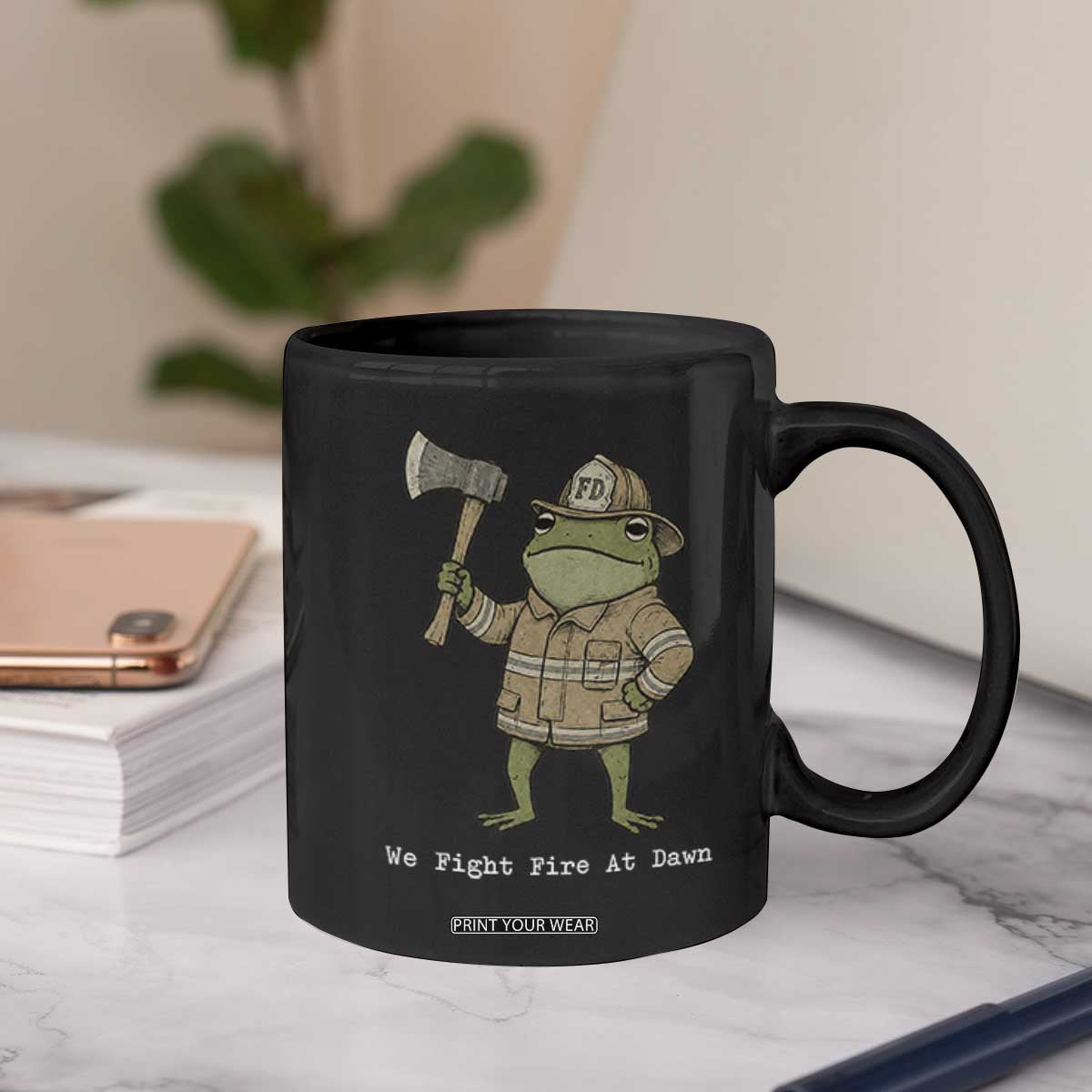 Funny Firefighter Frog We Fight Fire At Dawn Coffee Mug Fireman Gift