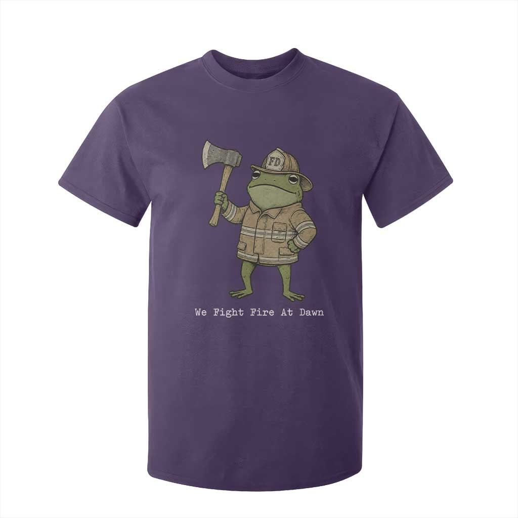 Funny Firefighter Frog We Fight Fire At Dawn T Shirt For Kid Fireman Gift