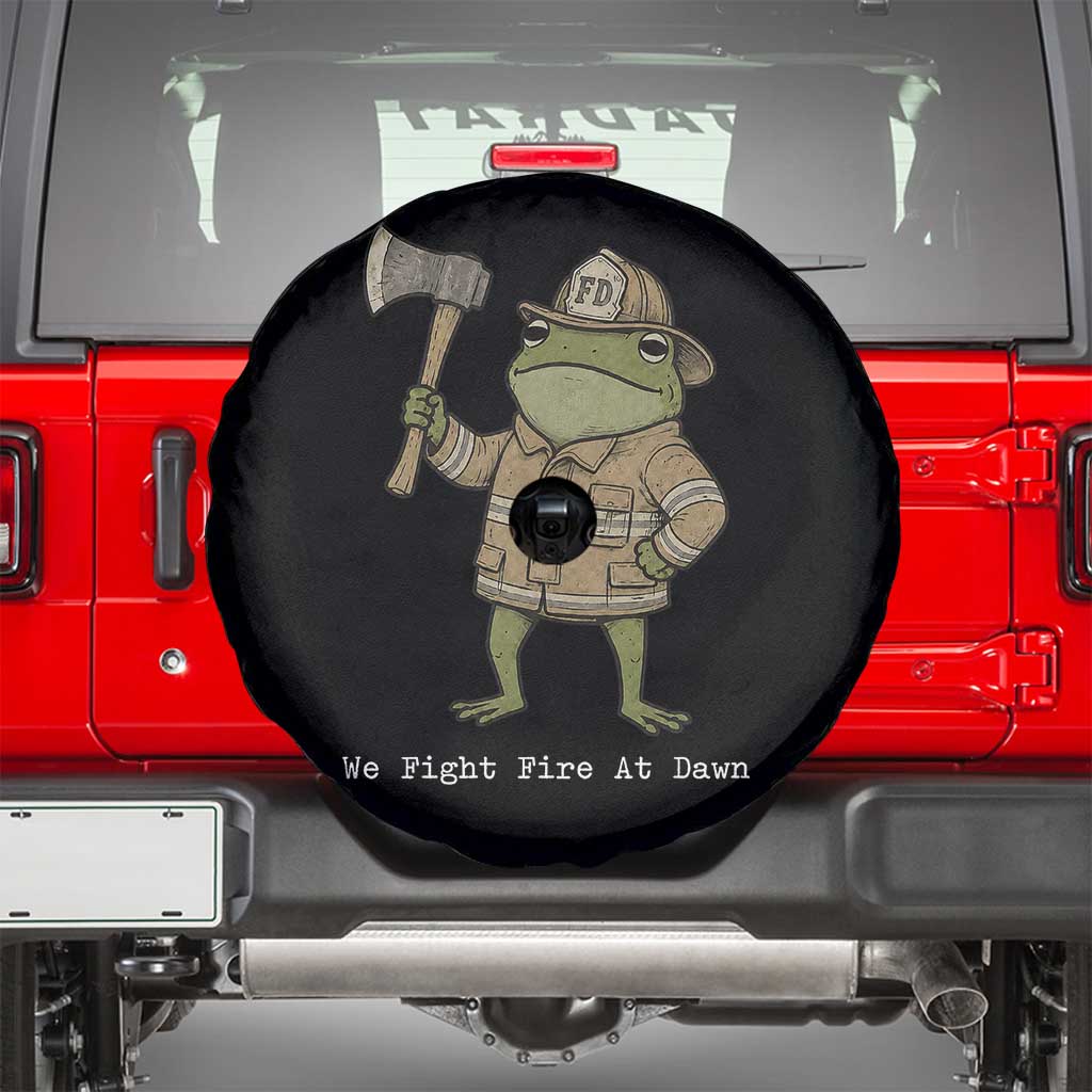 Funny Firefighter Frog We Fight Fire At Dawn Spare Tire Cover Fireman Gift
