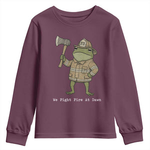 Funny Firefighter Frog We Fight Fire At Dawn Youth Sweatshirt Fireman Gift