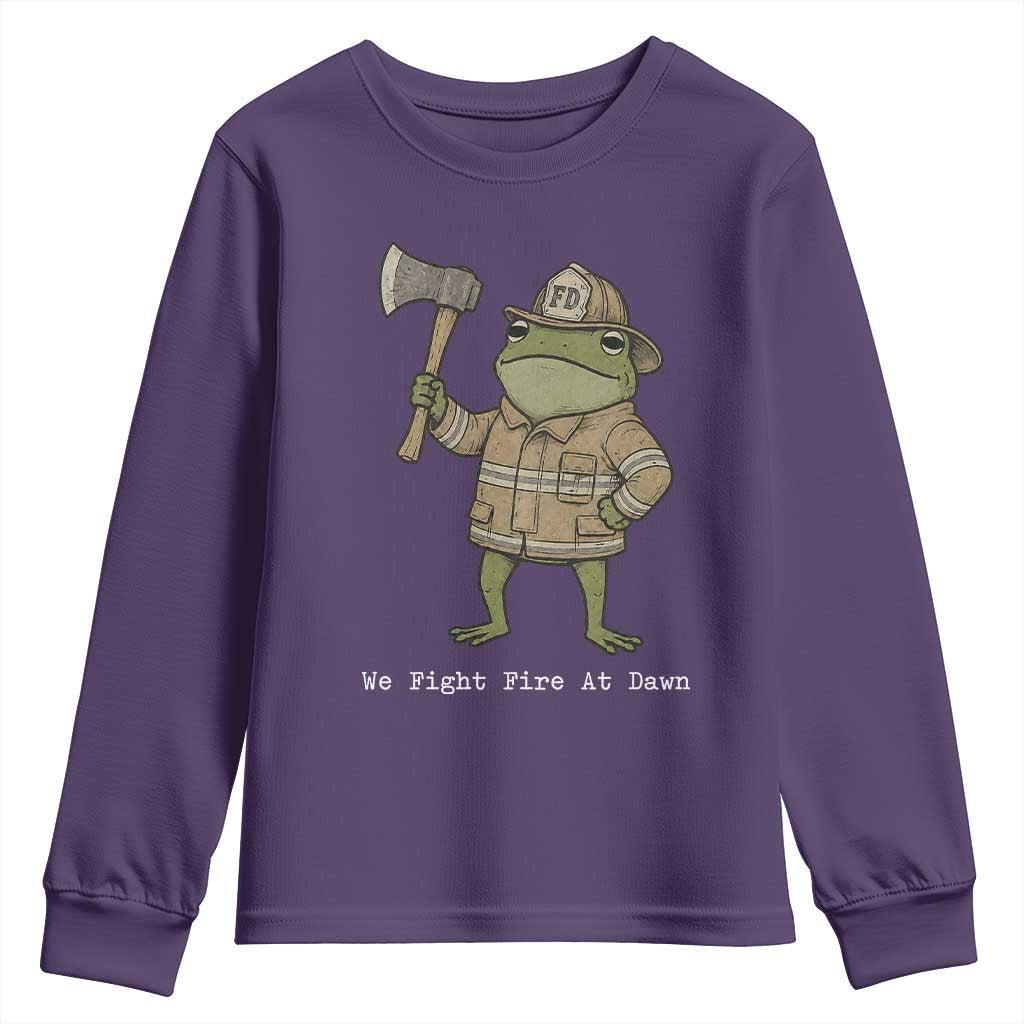 Funny Firefighter Frog We Fight Fire At Dawn Youth Sweatshirt Fireman Gift