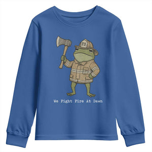 Funny Firefighter Frog We Fight Fire At Dawn Youth Sweatshirt Fireman Gift
