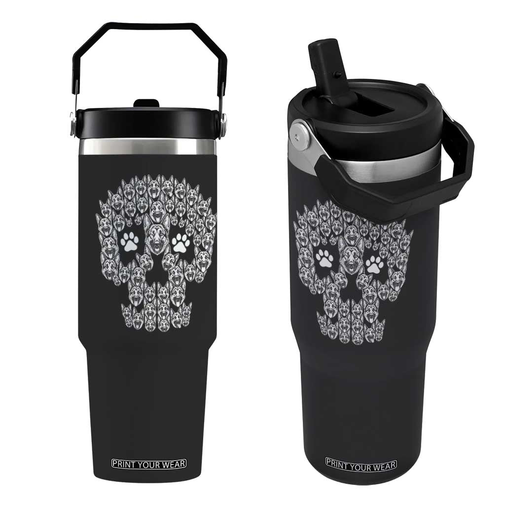 Funny German Shepherd Skull Halloween Flip Straw Tumbler Dog Lover Spooky Gift