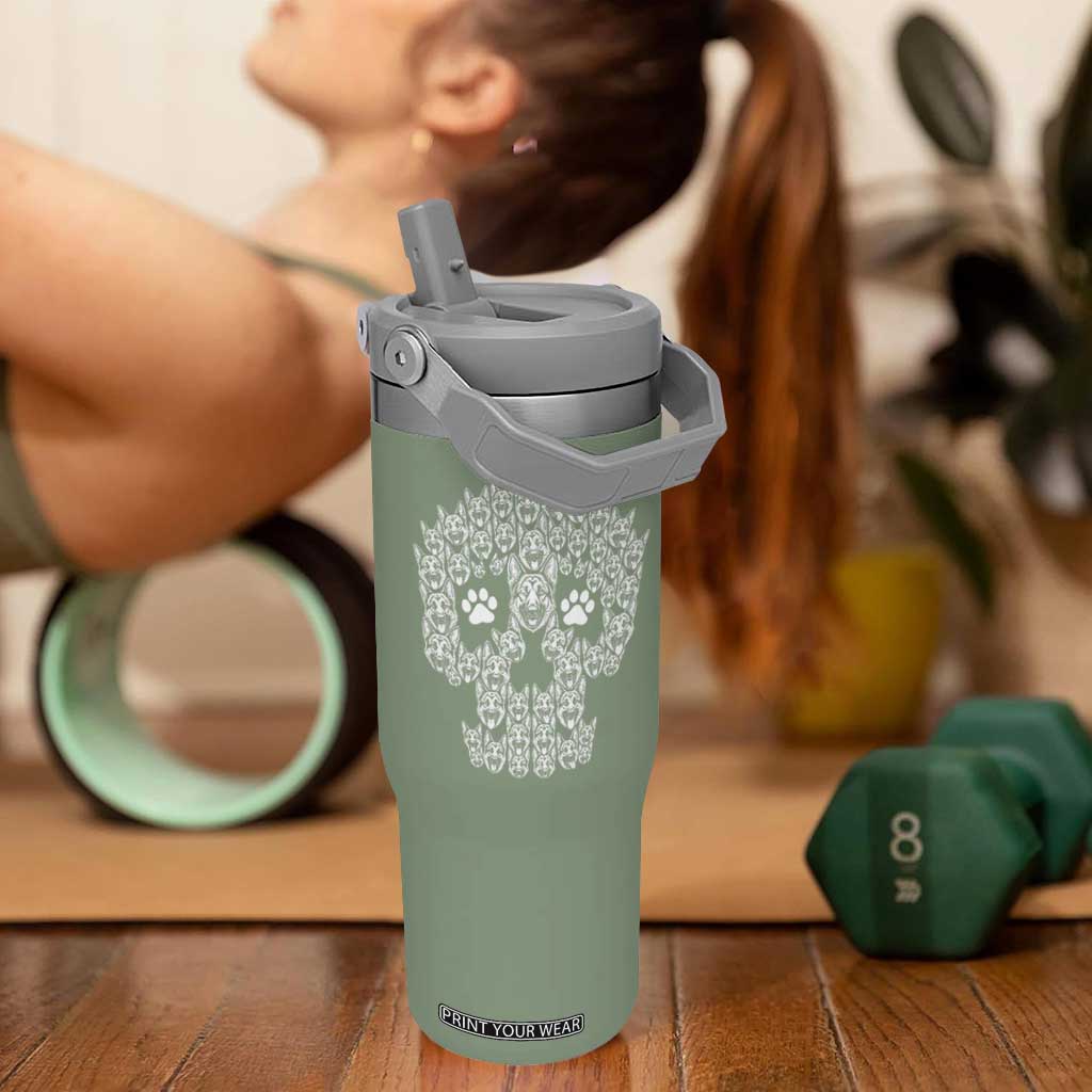Funny German Shepherd Skull Halloween Flip Straw Tumbler Dog Lover Spooky Gift