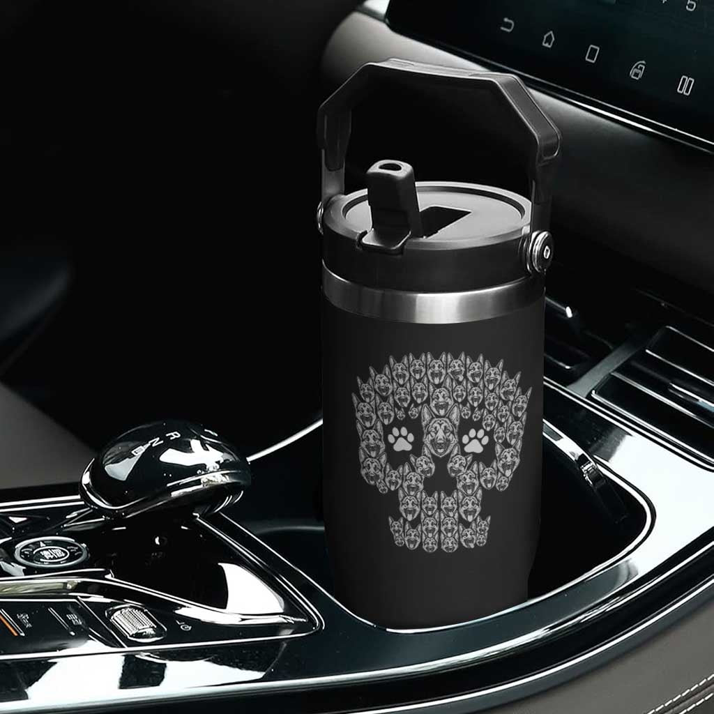 Funny German Shepherd Skull Halloween Flip Straw Tumbler Dog Lover Spooky Gift