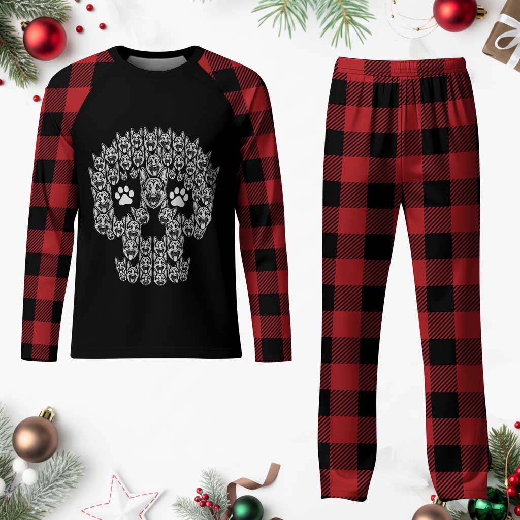 Funny German Shepherd Skull Halloween Plaid Pajama Set Dog Lover Spooky Gift