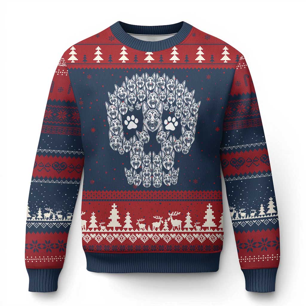 Funny German Shepherd Skull Halloween Ugly Christmas Sweater Dog Lover Spooky Gift