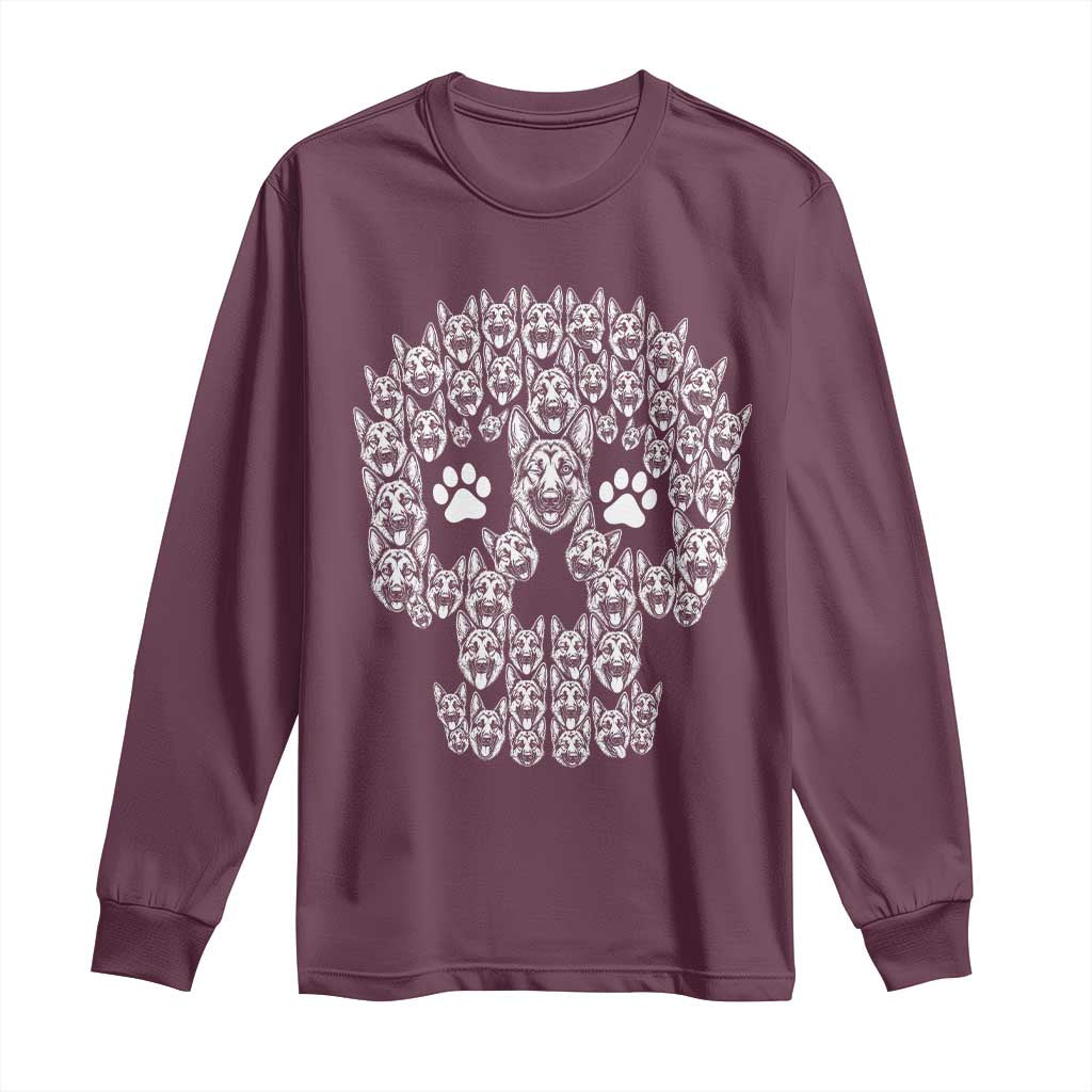 Funny German Shepherd Skull Halloween Long Sleeve Shirt Dog Lover Spooky Gift
