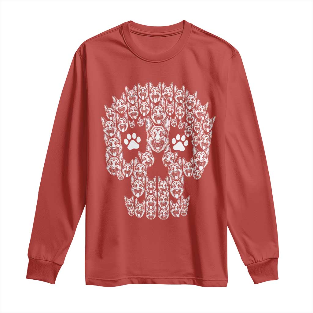 Funny German Shepherd Skull Halloween Long Sleeve Shirt Dog Lover Spooky Gift