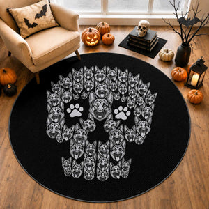 Funny German Shepherd Skull Halloween Round Rug Dog Lover Spooky Gift