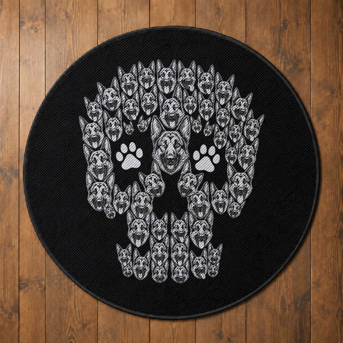 Funny German Shepherd Skull Halloween Round Rug Dog Lover Spooky Gift
