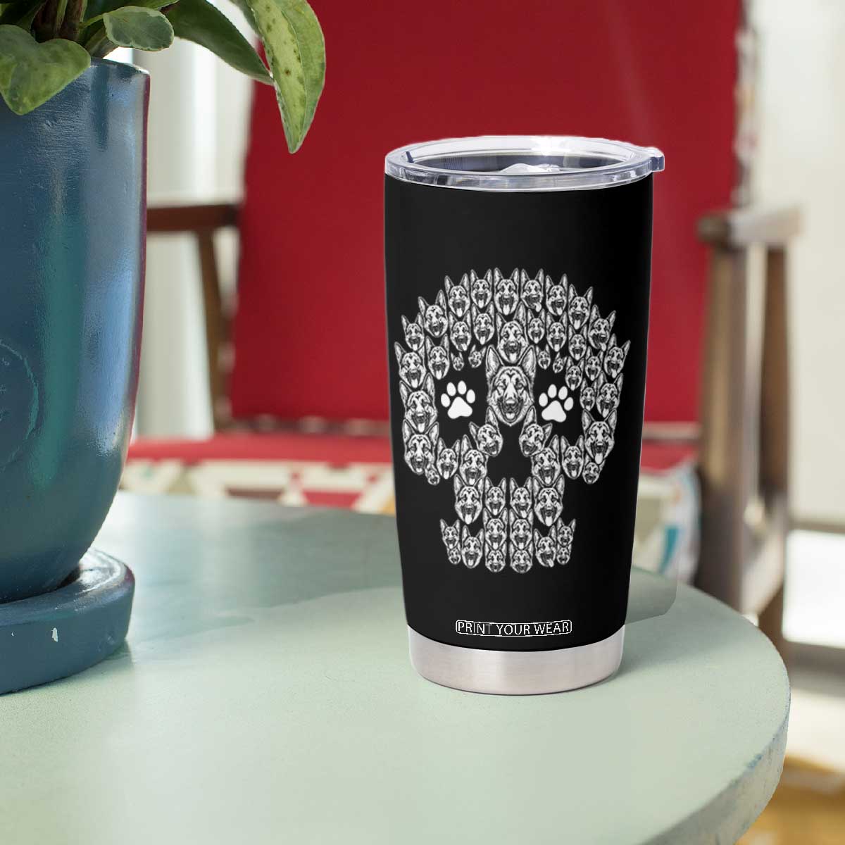 Funny German Shepherd Skull Halloween Tumbler Cup Dog Lover Spooky Gift