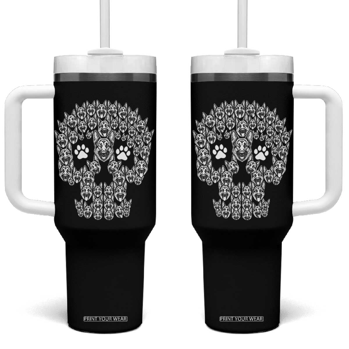 Funny German Shepherd Skull Halloween Tumbler With Handle Dog Lover Spooky Gift