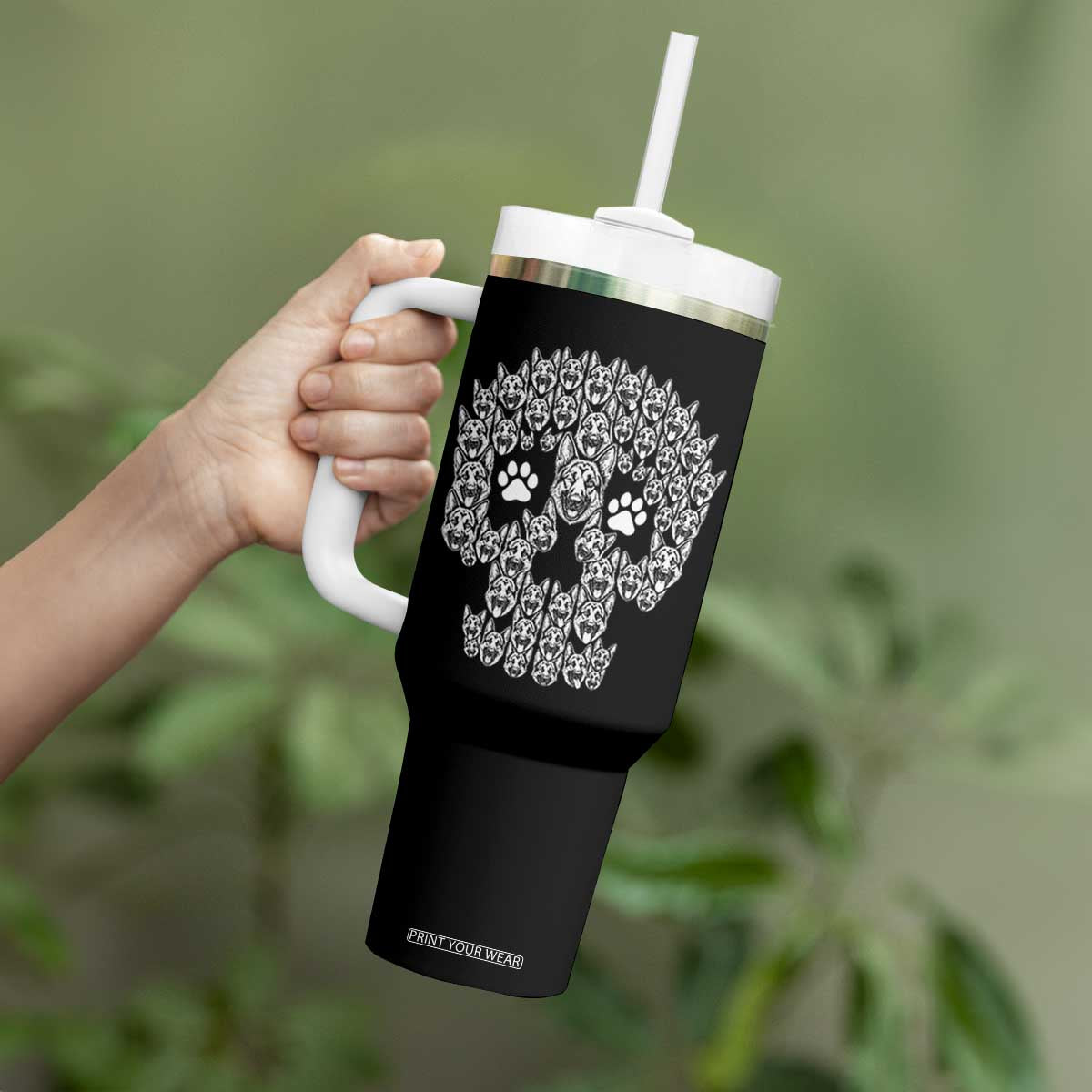 Funny German Shepherd Skull Halloween Tumbler With Handle Dog Lover Spooky Gift