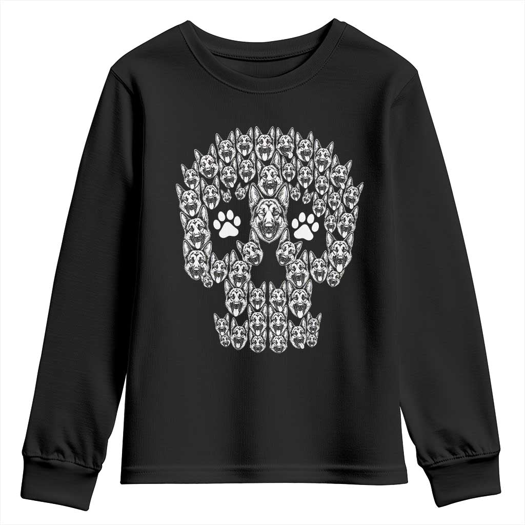 Funny German Shepherd Skull Halloween Youth Sweatshirt Dog Lover Spooky Gift