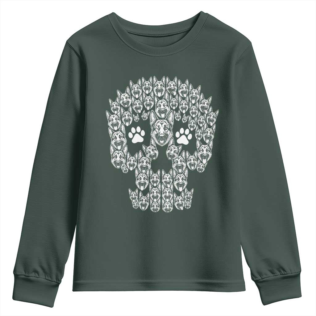 Funny German Shepherd Skull Halloween Youth Sweatshirt Dog Lover Spooky Gift
