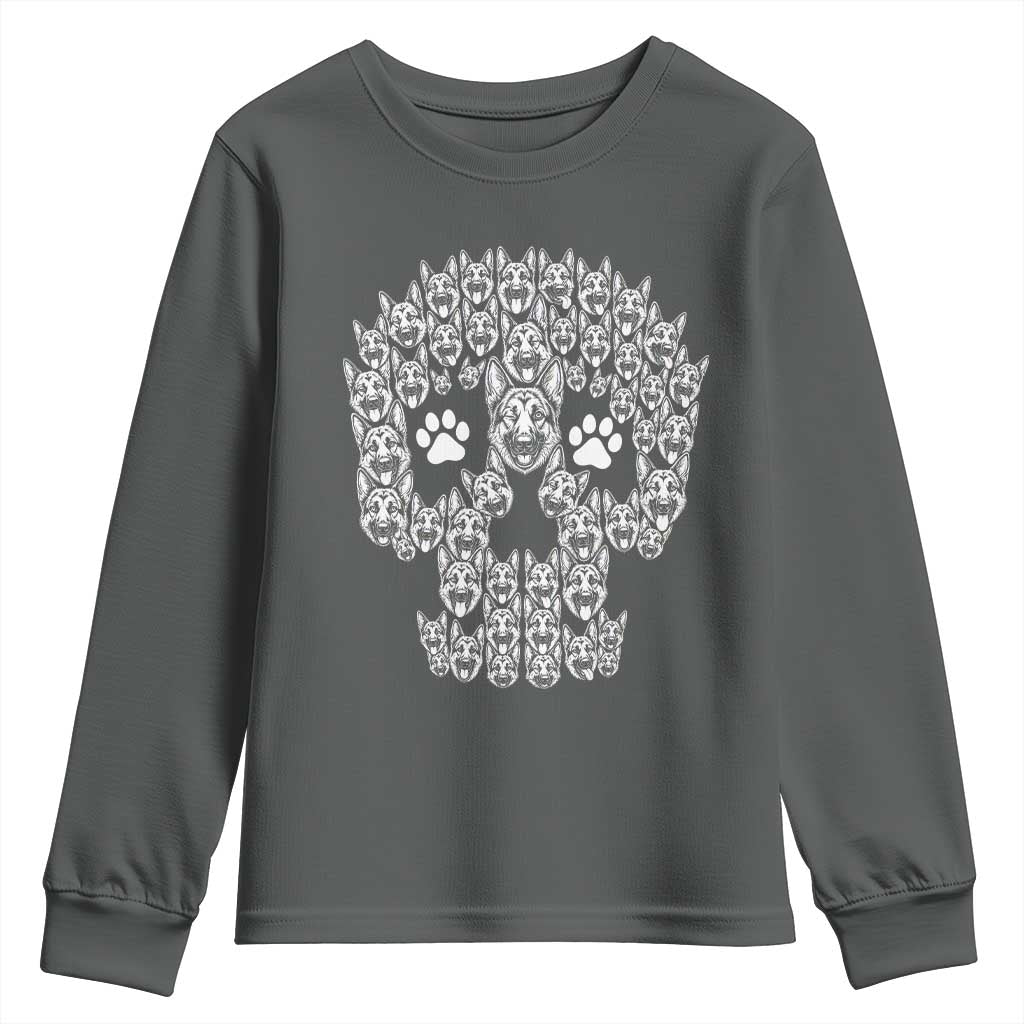 Funny German Shepherd Skull Halloween Youth Sweatshirt Dog Lover Spooky Gift