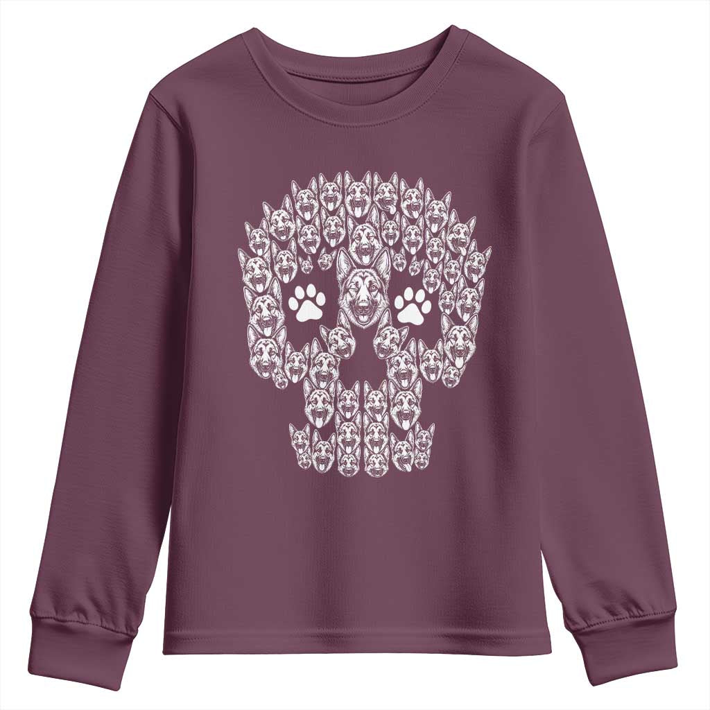 Funny German Shepherd Skull Halloween Youth Sweatshirt Dog Lover Spooky Gift