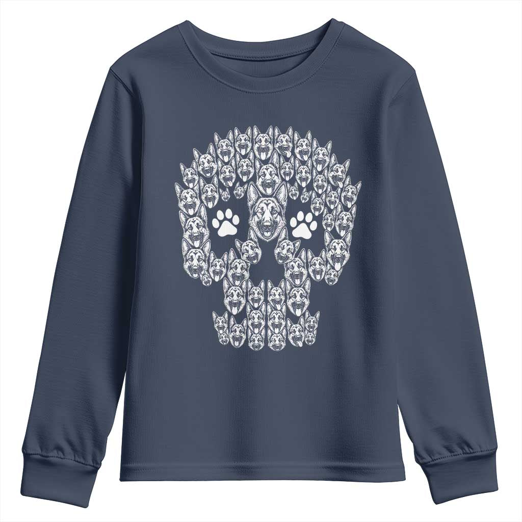 Funny German Shepherd Skull Halloween Youth Sweatshirt Dog Lover Spooky Gift