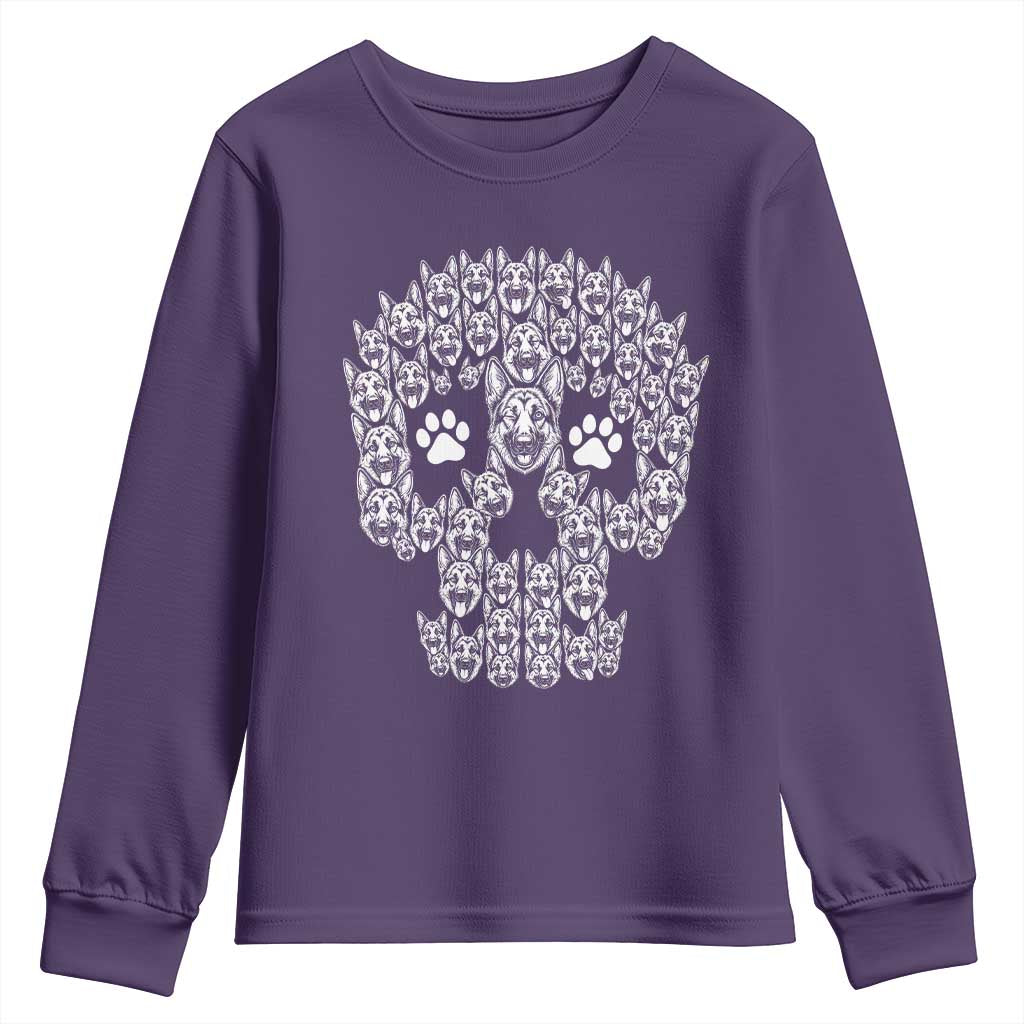 Funny German Shepherd Skull Halloween Youth Sweatshirt Dog Lover Spooky Gift