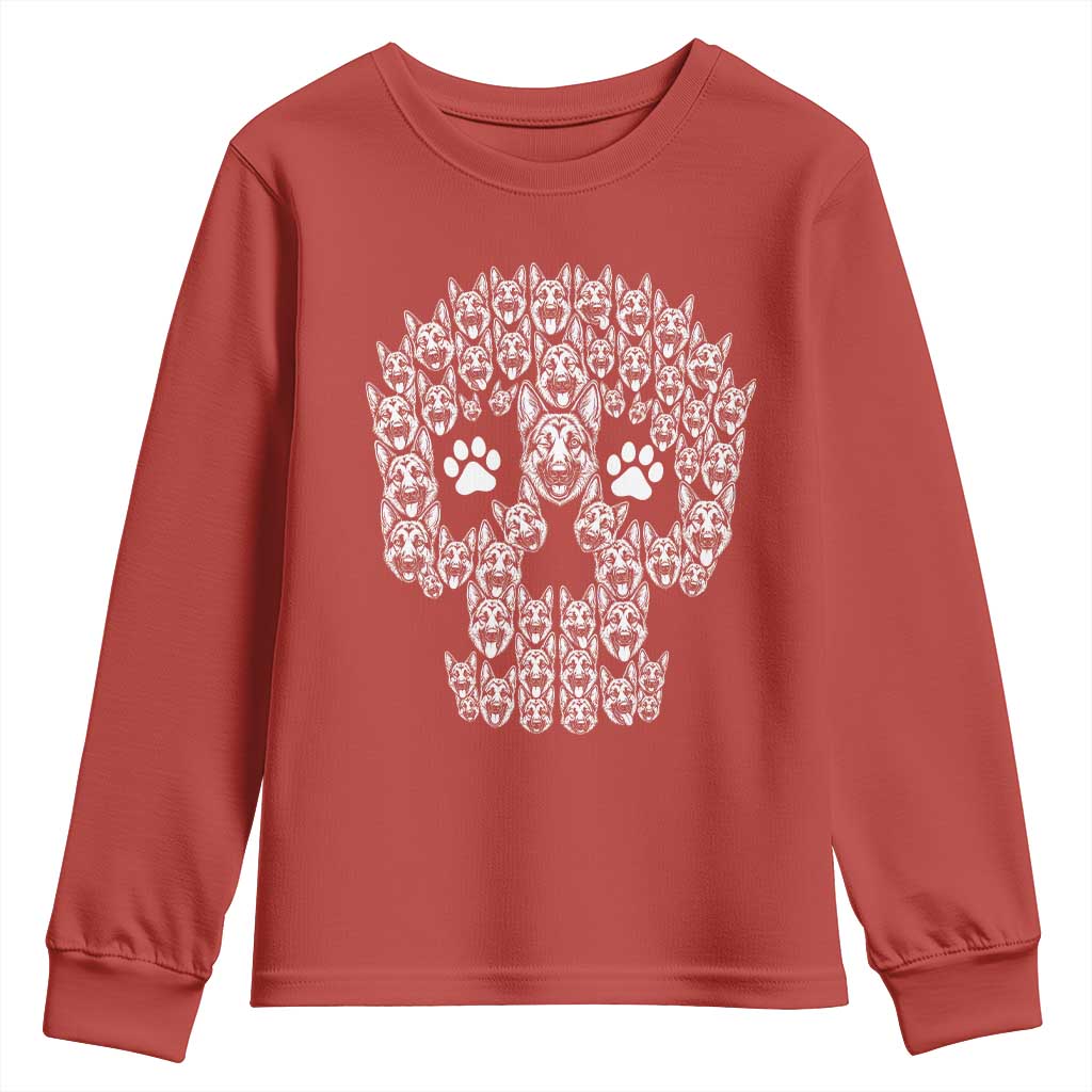 Funny German Shepherd Skull Halloween Youth Sweatshirt Dog Lover Spooky Gift