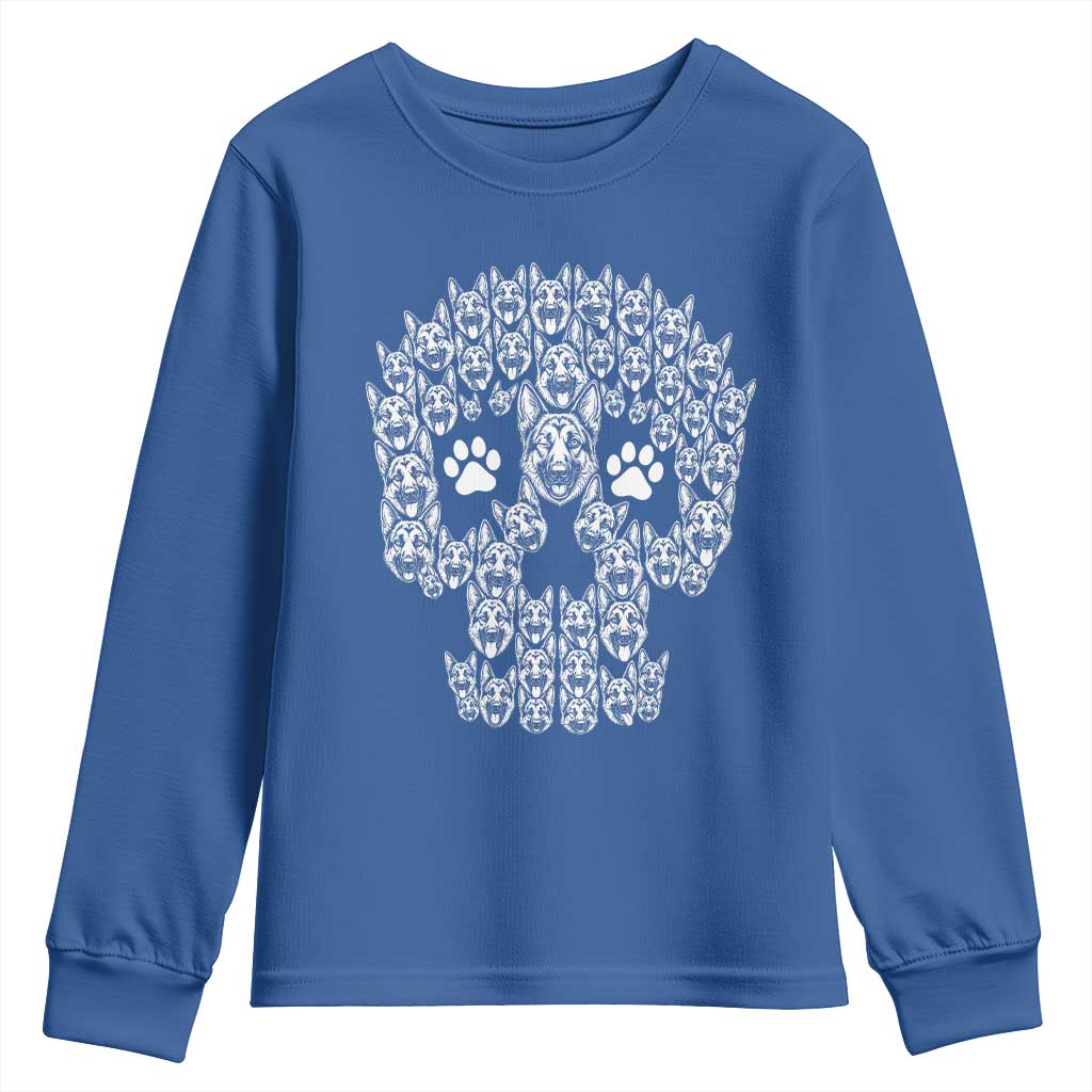 Funny German Shepherd Skull Halloween Youth Sweatshirt Dog Lover Spooky Gift