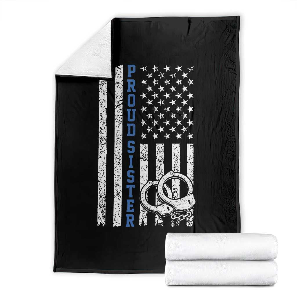 Proud Police Sister Throw Blanket Patriotic Flag Handcuffs Law Enforcement Gift