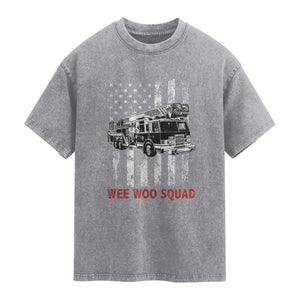 Fire Department Emergency Crew Vehicle Gift Washed Cotton T-Shirt Wee Woo Squad