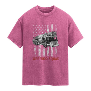 Fire Department Emergency Crew Vehicle Gift Washed Cotton T-Shirt Wee Woo Squad